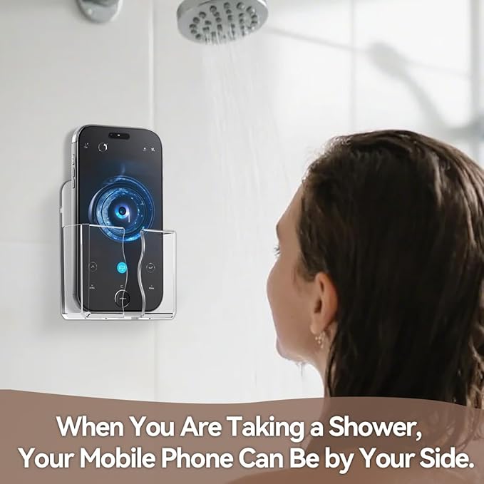 2 Pcs Clear Wall Mount Phone Holders , Self Adhesive Plastic Stand, Compatible With iphone And Android Smartphones. Bedside Cell Mobile Phone Accessories,for Home Office And Dormitories Organizer.