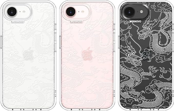 MOSNOVO for iPhone 17e Case/iPhone 16e Case, Shockproof Military-Grade Protection 6.6ft Drop Tested, Clear Phone Case for iPhone 16e / iPhone 17e, White Dragon Design