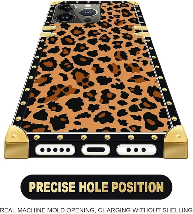 Compatible with iPhone 13 Pro Max Case, Brown Leopard Texture Luxury Golden Decoration for Girl Women Soft TPU Shockproof Protective Hard PC Back for iPhone 13 Pro Max