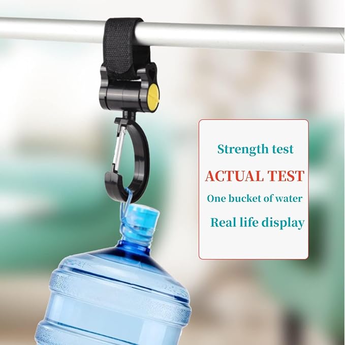 2 Pcs Walker Hook Hanging Multipurpose 360° Rotation Stroller Clip Diaper Bag Hanger for Walker Rollator Crutches Wheelchair Shopping Cart Car Back Seat Purses Bike Wheelchair Pushchair (Closing)