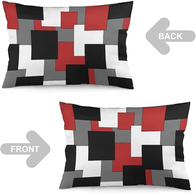 Red Black Grey White Throw Pillow Covers Set of 2 Queen Size Abstract Modern Art Geometric Pillow Cushion Cases Standard Pillow Cases Decorative Pillowcase 20X30 Inch for Sofa Bed