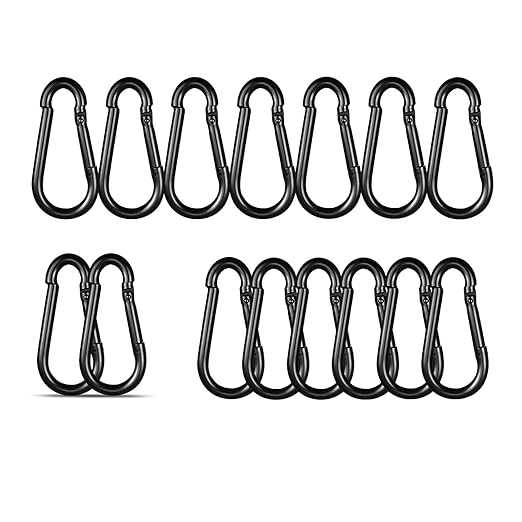 Black Carabiner, Heavy Duty Galvanized Steel Spring Snap Hook Carabiner Clips with 220LBS Holding Capacity, Ideal for Outdoor, Hammock, Swing and Travel (15PCS M5 2Inch)