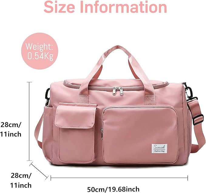 Suruid Travel Yoga Duffel Bag with Shoes Compartment Sports Gym Handbag with Dry Wet Separated Pocket for Training Men and Women, Overnight /Weekender Bag - Pink
