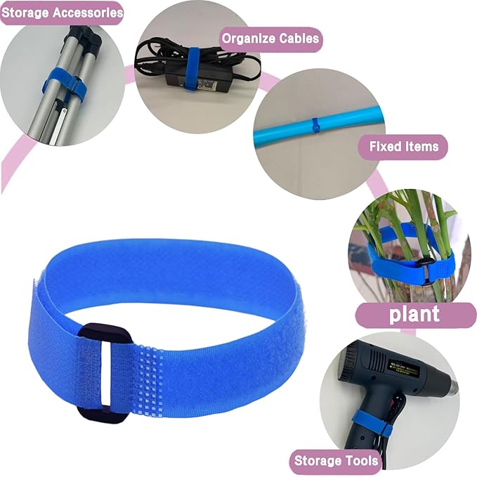 10 Pack (12 x 0.8 Inch) Reusable Fastening Cable Ties and Cable Straps Blue Color djustable Multi-Purpose Hook and Loop Straps Nylon Cable Ties Organizer Fastener Management Wire Straps