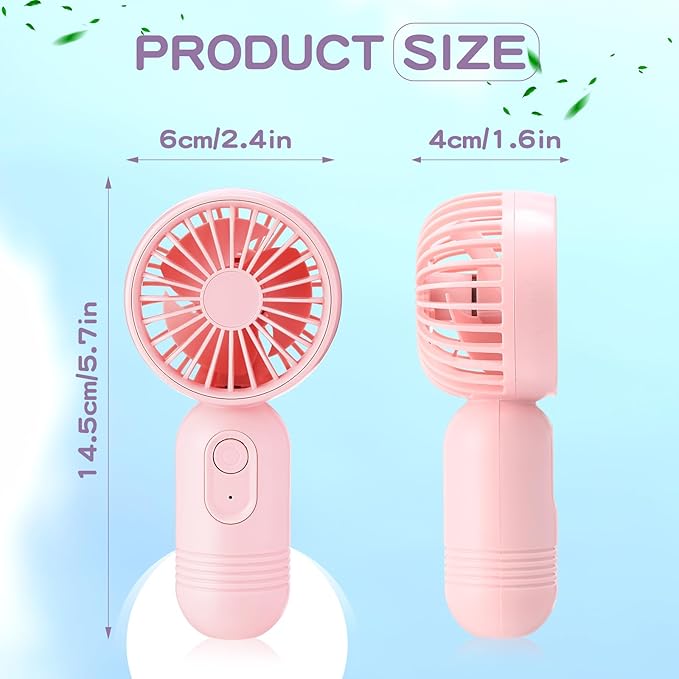 Rossesay 6 Pcs Mini Portable Fan Bulk Cute Handheld Lightweight Small Little Personal Hand Eyelash Fan 3 Speeds USB Rechargeable for Women Men Indoor Outdoor Makeup Travel (Pink)