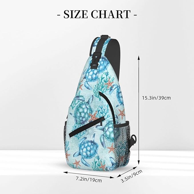 Sea Turtle Sling Backpack for Women Men - Fashion Crossbody Shoulder Chest Bag for Travel, Hiking, Casual Sport Daypack