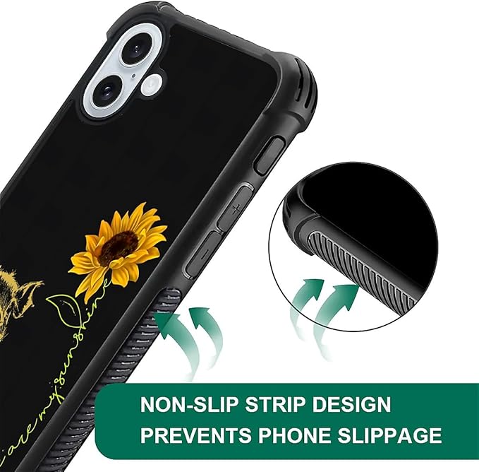 for iPhone 16 Plus Case, Pig Sunflower Yellow Sunshine Pattern Graphic Design Girl Boy Soft Silicone Hard Acrylic Shock Protection for iPhone 16 Plus