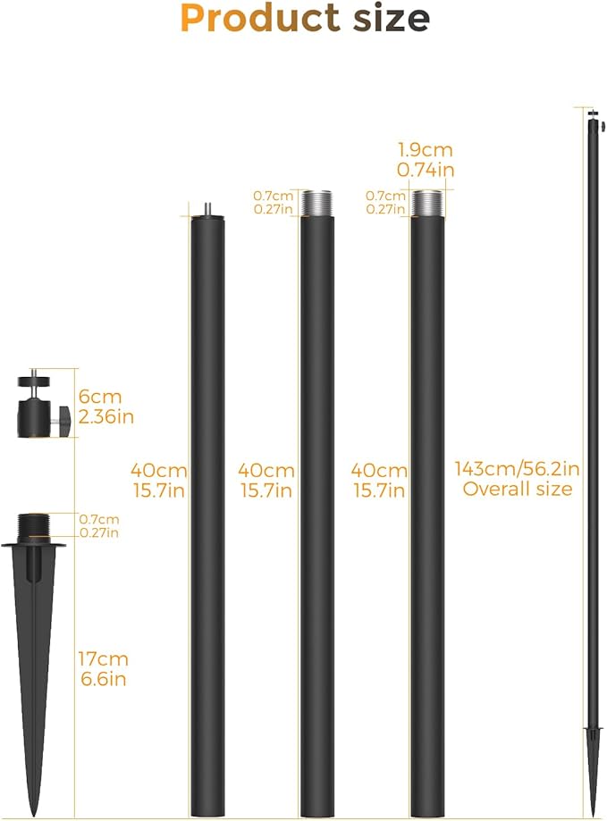 Adjustable Security Camera Ground Stake Mount 16"-48" Height, 360° Swivel, Compatible with Ring, Blink, Arlo, Eufy, Wyze, Google Nest, SimpliSafe (Black)