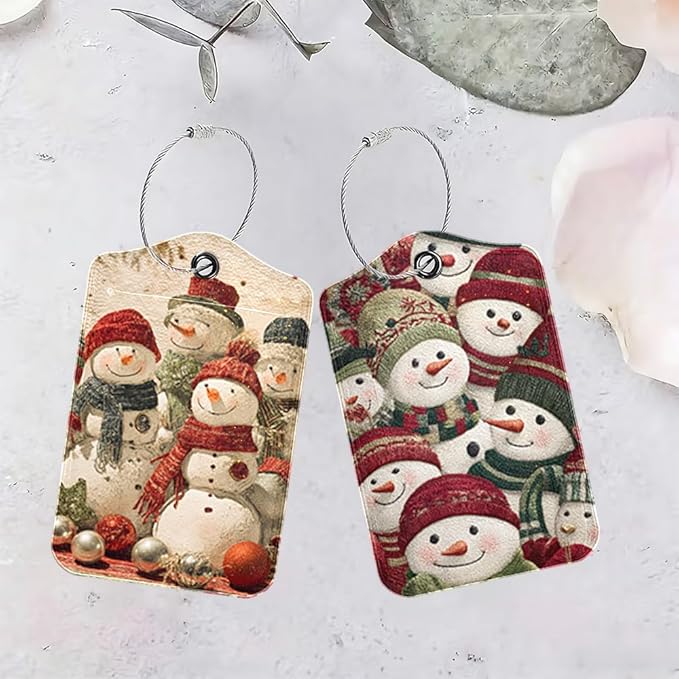 2 Pack Cute Snowman Luggage Tags for Suitcases, Festive Winter Wonder ID Tags with Privacy Cover, PU Leather Bag Identifiers, Spring Ski Trip & Summer Vacation Gift, Mother's Day, 2 Styles