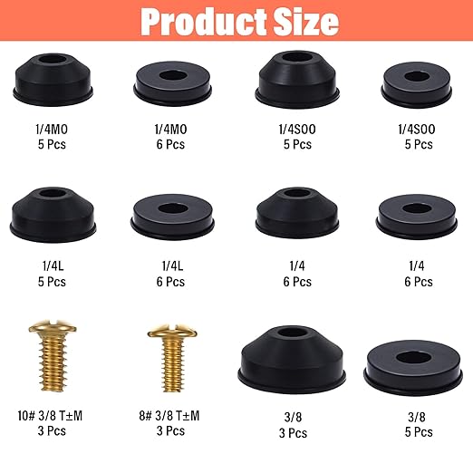 58PCS Rubber Faucet Washers Assorted Kit Outdoor Faucet Repair Kits with Brass Screws Flat and Beveled Hose Filter Washer Worn Out Replacements for Use Assortment Quick-Opening Style Faucets Stem