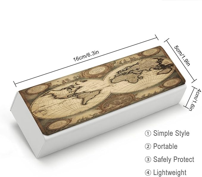 World Map Eyeglass Case Spectacle Case Slim PU Leather Eyeglass Case for Men Women Lightweight Protective Eyewear Storage with Cleaning Cloth