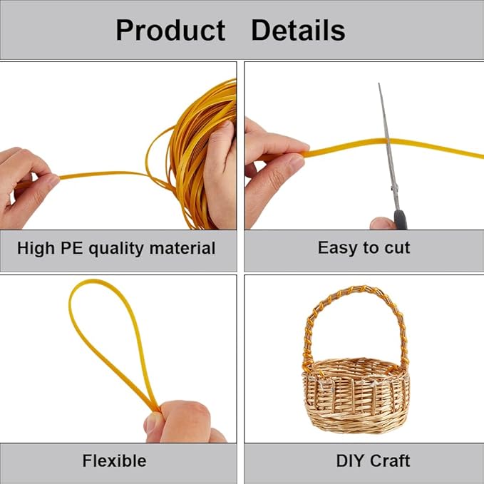 GORGECRAFT 30m*5mm Rattan Weaving Wicker Outdoor Wicker Repair Kit Yellow Synthetic Rattan Roll Flat Cord Webbing Basket Weave Patio Chair Sofas Repair Supplies for Lawn Furniture Garden
