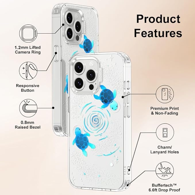 MOSNOVO Case for iPhone 13 Pro, [Buffertech 6.6ft Military-Grade Drop Protection] [Anti Peel Off Tech] Clear TPU Bumper Phone Case Cover Design - Space Turtle