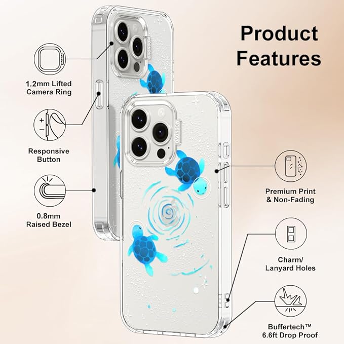MOSNOVO Case for iPhone 15 Pro Max, [Buffertech 6.6ft Military-Grade Drop Protection] [Anti Peel Off Tech] Clear TPU Bumper Phone Case Cover Design - Space Turtle