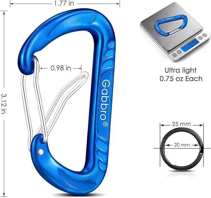 Gabbro Carabiner Clips Heavy Duty 12kN (2697 lbs), Wiregate Aluminum Lightweight Caribeener for Hammock, Hiking, Camping, Water Bottle, Dog Leash Harness, Keychains