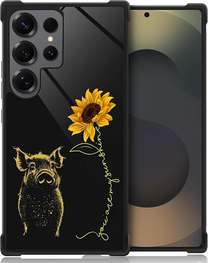 for Samsung Galaxy S25 Ultra Case,Graphic Design for Girl Boy Soft Silicone Hard Acrylic Shock Protection Designed for Samsung Galaxy S25 Ultra Pig Sunflower Yellow Sunshine Pattern