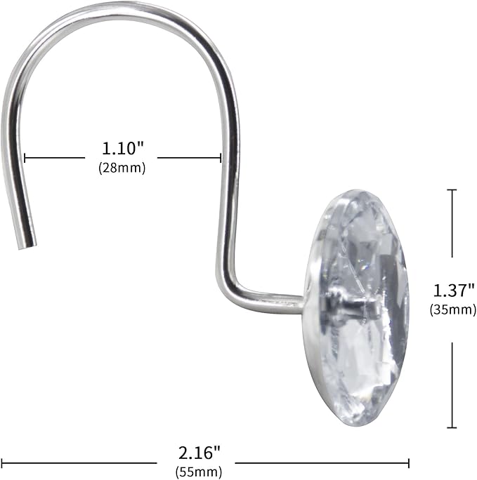 MitoVilla White Clear Shower Curtain Hooks 24 Pcs Set, Metal Shower Hooks for Shower Curtain Liner, Rust Proof Shower Rings for Curtain Accessories and Bathroom Shower Rod