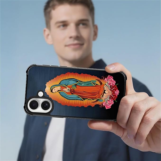 for iPhone 17 Case,for MagSafe Graphic Design for Girl Boy Soft Silicone Hard Acrylic Shock Protection Designed for iPhone 17 Red Virgen Guadalupe Pattern