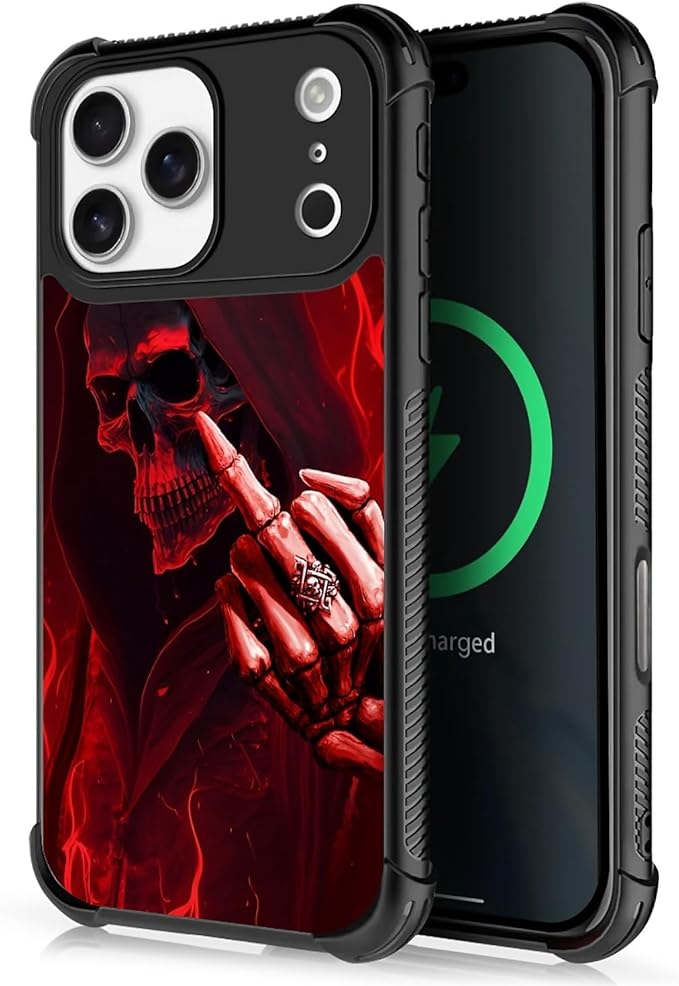 for iPhone 17 Pro Max Case,for MagSafe Graphic Design for Girl Boy Soft Silicone Hard Acrylic Shock Protection Designed for iPhone 17 Pro Max Gestures Funny Skull Pattern