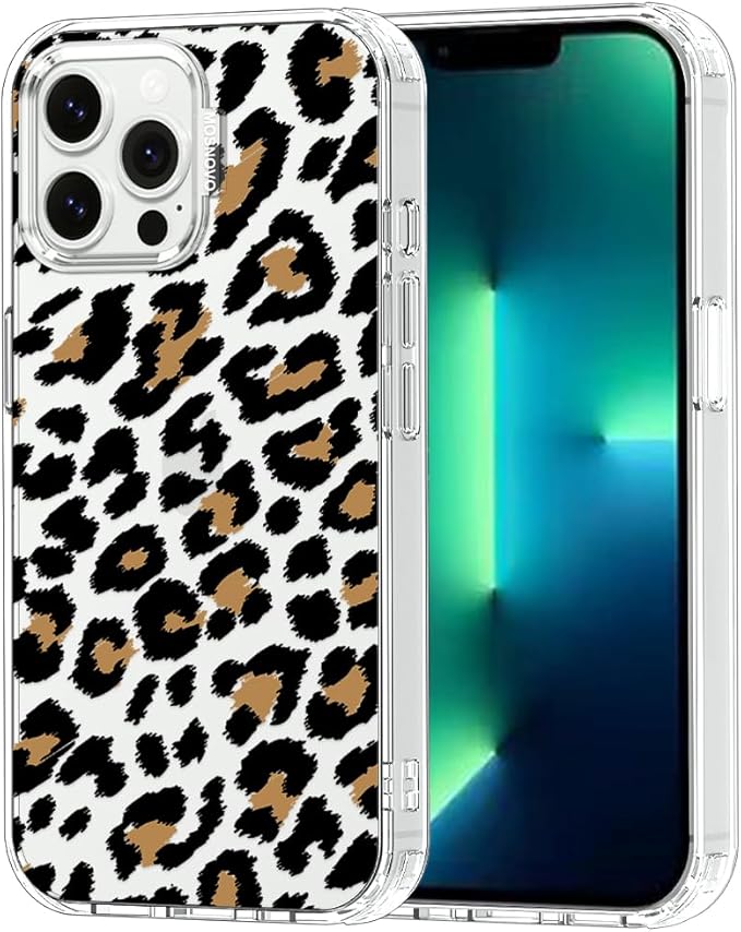 MOSNOVO Case for iPhone 13 Pro Max, [Buffertech 6.6ft Military-Grade Drop Protection] [Anti Peel Off Tech] Clear TPU Bumper Phone Case Cover Design - Leopard Print