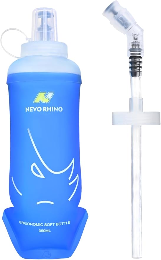 N NEVO RHINO 350ml/500ml TPU Soft Flask with Straw for Hydration Vest Pack Collapsible Water Bottle for Running Trail Hiking Cycling Marathon Camping