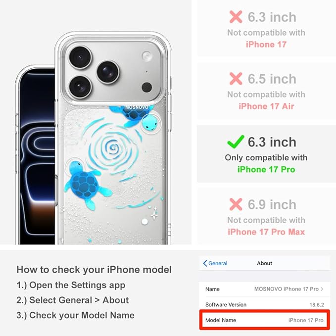 MOSNOVO for iPhone 17 Pro Case | Military Grade 6.6ft Drop Tested | Camera Control | Clear with Space Turtle Design