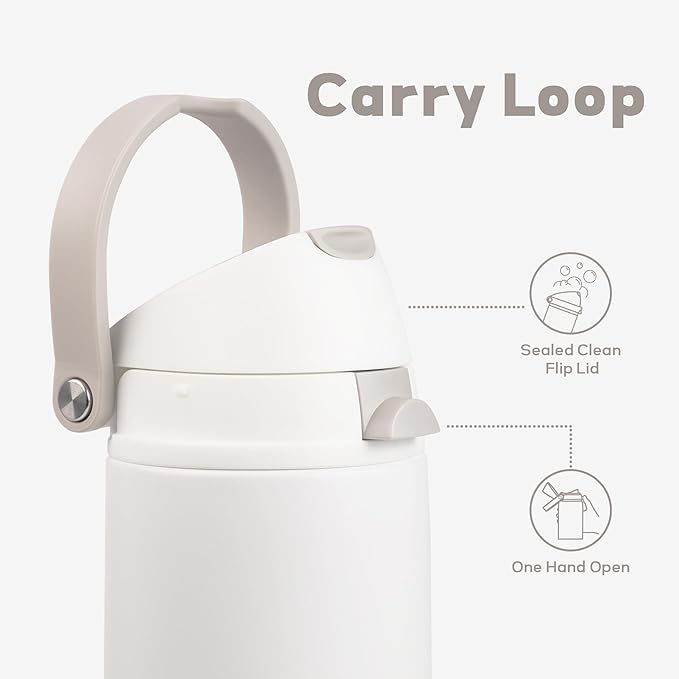 24 oz Insulated Water Bottle with Straw, Stainless Steel Water Bottle with 2-in-1 Push-Button Spout & Quick-Flip Straw, Fits Car Cupholder, Leakproof, for Gym, Travel, School, Camping, White