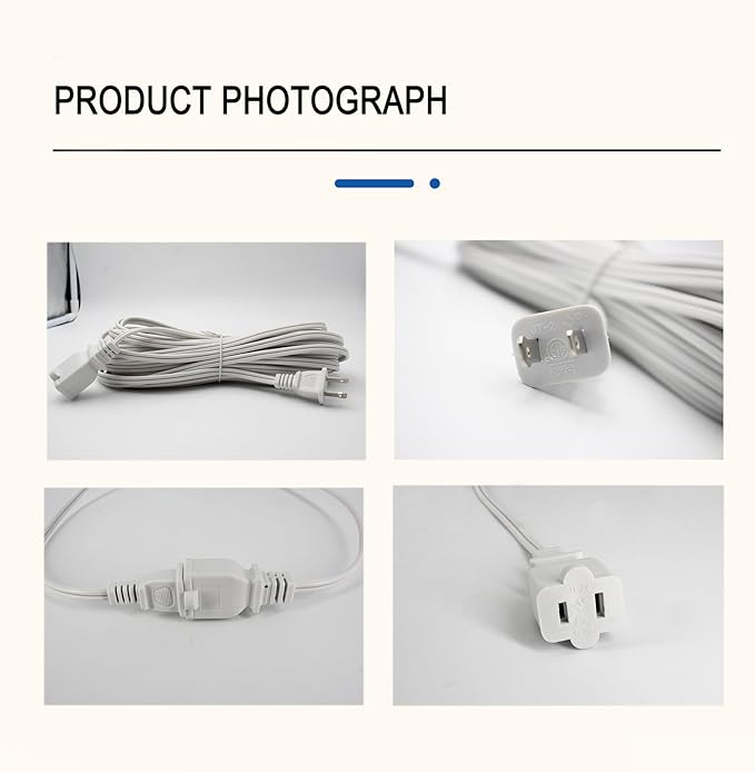 50 ft Extension Cord,2 Prong Indoor Power Cord,18AWG SPT-2 Flat Cord Design for Home, Garden, Workshop,Light Duty White 50 Foot Extension Cable