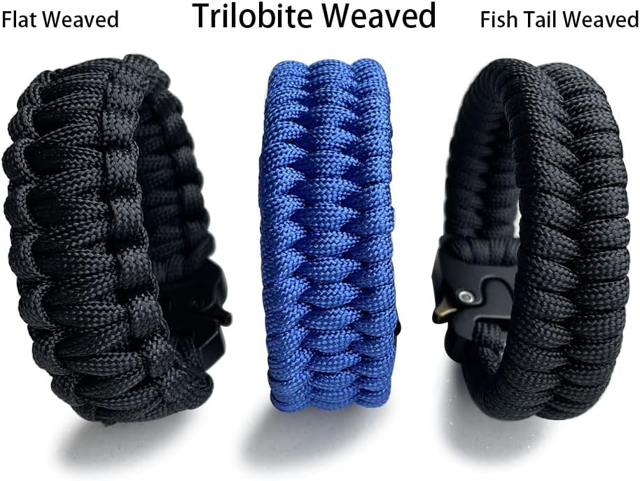 Parachute Cord Bracelets Trilobite Weaved Paracord Bracelet with Side Release Buckle 8.7 inch Black Bracelet for Men Women 1 Set