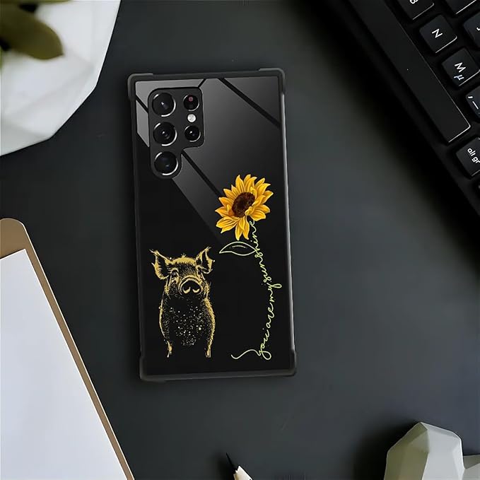 for Samsung Galaxy S23 Ultra Case, Pig Sunflower Yellow Sunshine Pattern Graphic Design Girl Boy Soft Silicone Hard Acrylic Shock Protection for Samsung Galaxy S23 Ultra