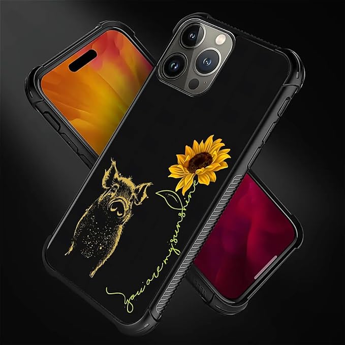 for iPhone 16 Pro Max Case, Pig Sunflower Yellow Sunshine Pattern Graphic Design Girl Boy Soft Silicone Hard Acrylic Shock Protection for iPhone 16 Pro Max