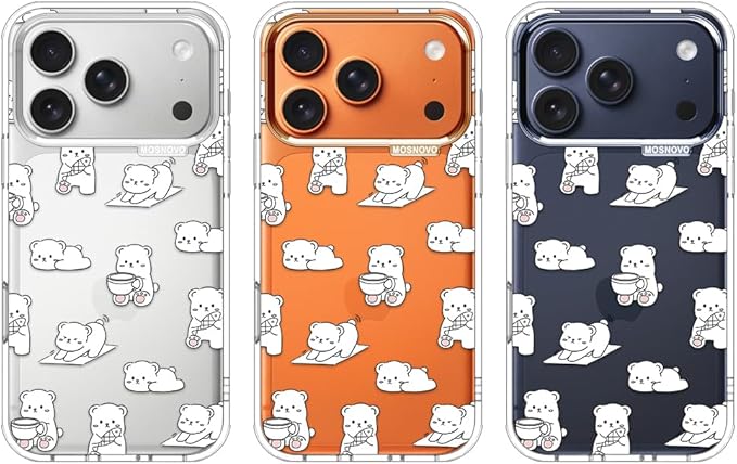 MOSNOVO for iPhone 17 Pro Case, Shockproof Military-Grade Protection 6.6ft Drop Tested, Camera Control, Clear Phone Case for iPhone 17 Pro, Cozy Bear Days Design