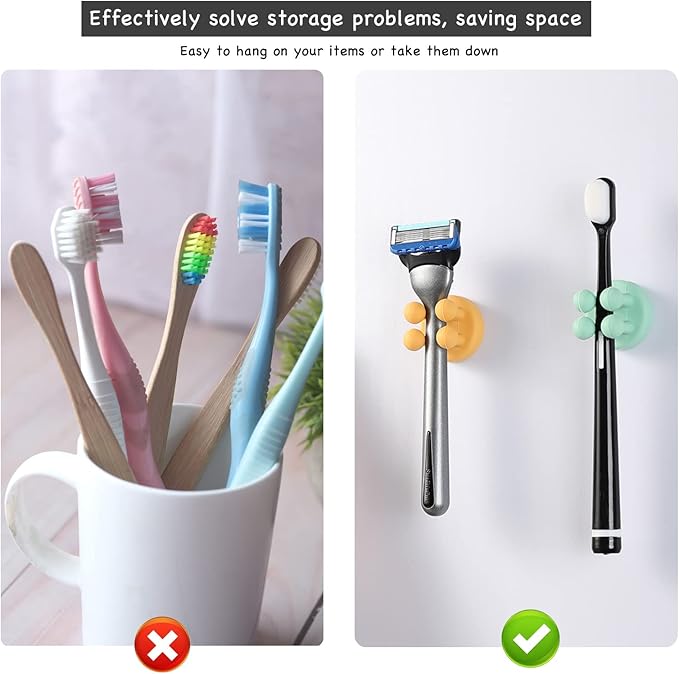 iBetterLife 6Pcs Toothbrush Holders Wall Mounted - Self-Adhesive to Mirror for Clipping & Hanging Shower Razor Towel Plug Cable Key, Utility Hooks for Home Bathroom Kitchen Office Dorm Room Essentials