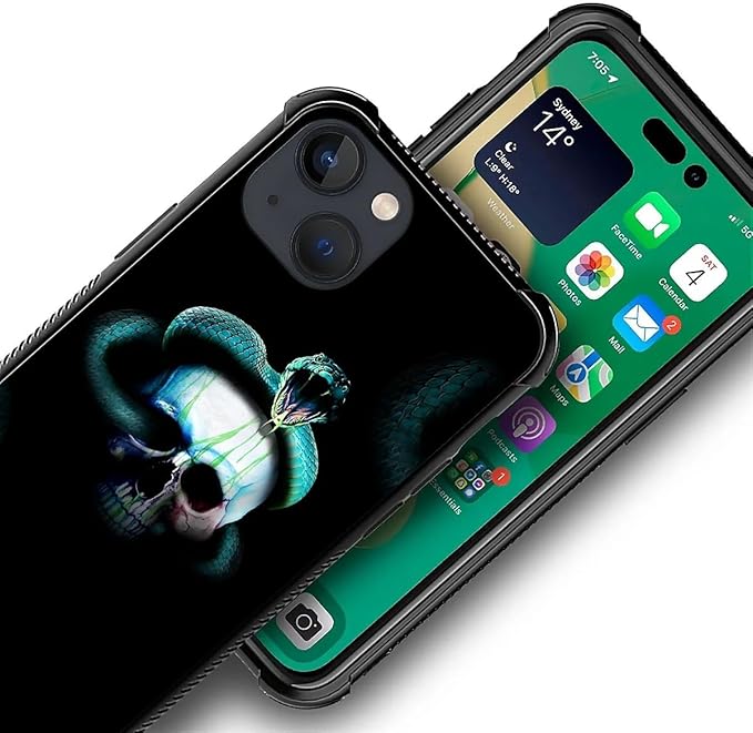 for iPhone 13 Mini Case, Skeleton Winding Snake Pattern Graphic Design Girl Boy Soft Silicone Hard Acrylic Shock Protection for iPhone 13 Mini