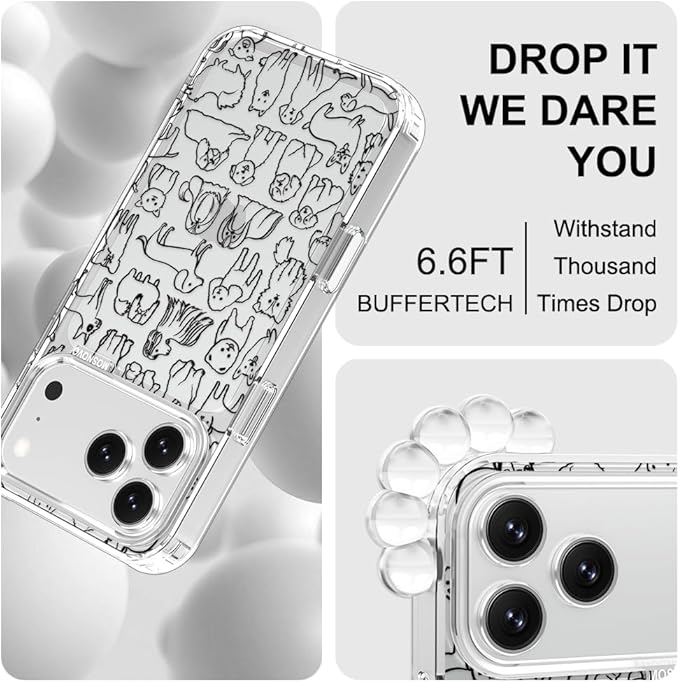 MOSNOVO for iPhone 17 Pro Max Case | Military Grade 6.6ft Drop Tested | Camera Control | Clear with Doodle Dog Design