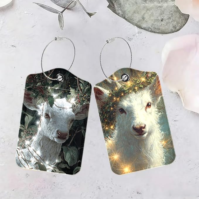 2 Pack Magical White Deer Luggage Tags, Enchanted Forest ID Tags with Privacy Cover, PU Leather Bag Identifiers, Spring & Summer Travel Essentials, Mother's Day