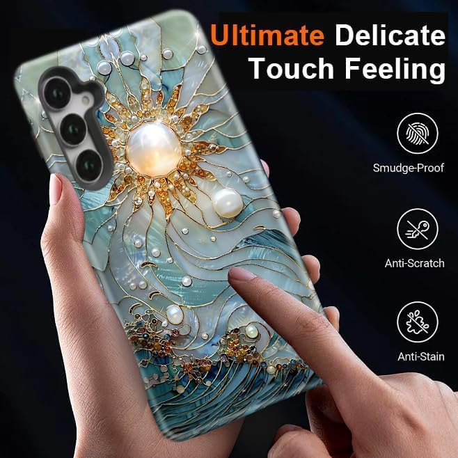 Compatible for Samsung Galaxy A37 5G Case, Dual Layer Heavy Duty 2 in 1 Shockproof Protective Phone Case,Sun Waves Pearl