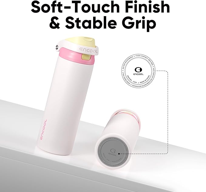 ENCOOL Leakproof Insulated Water Bottle with Straw Dual-Sip Water Bottle Bag-Safe Design for Work, Commute & Gym – Keeps Drinks Cold All Day, 32 oz, Butter Rose