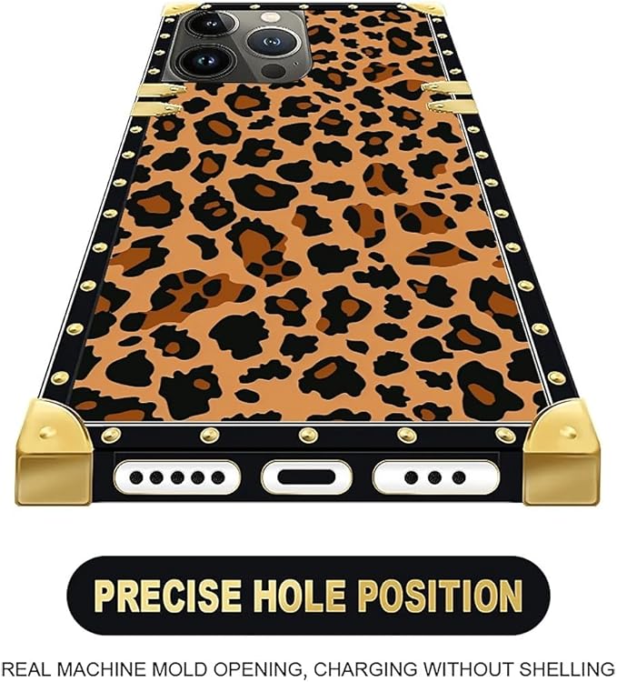 Compatible with iPhone 16 Pro Case, Brown Leopard Texture Luxury Golden Decoration for Girl Women Soft TPU Shockproof Protective Hard PC Back