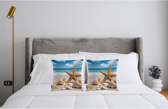 Swono Starfish Decorative Throw Pillow Cushion Covers, Ocean Beach Starfish Seashells Cosy Pillowcase Home Decor, Double-Sided Printed Pillow Covers for Bedroom Livingroom Office 18x18 Set of 2