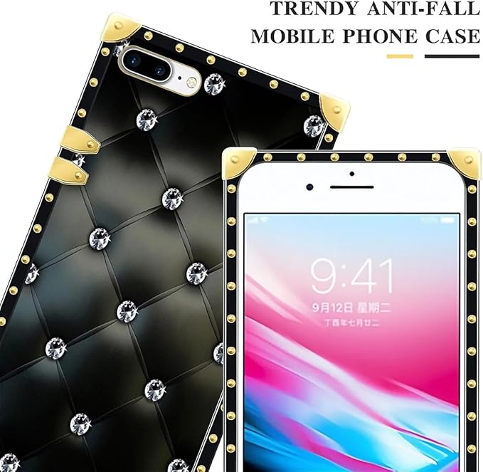 Compatible with iPhone 8 7 SE Case, Shiny Black Sofa Crystal Luxury Golden Decoration for Girl Women Soft TPU Shockproof Protective Hard PC Back for iPhone 8 7 SE