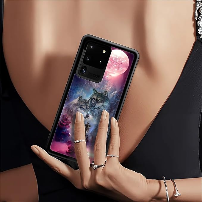 for Samsung Galaxy S20 Ultra Case, Star Two Wolfs Howling Pattern Graphic Design Girl Boy Soft Silicone Hard Acrylic Shock Protection for Samsung Galaxy S20 Ultra