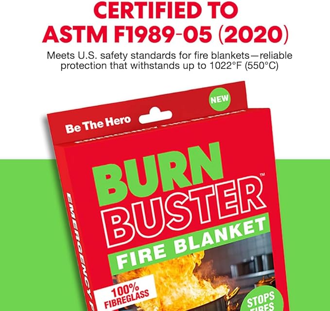 2-Pack Emergency Fire Blanket - ASTM Certified Fire Suppression Blanket for Home, Kitchen, Grill, Camping, Car & More - 40" x 40" Flame Retardant Fabric, No Mess, Easy Deployment