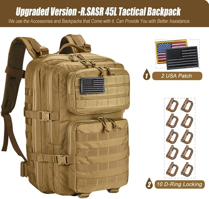 45L Tactical Backpack for Men Women, Military Assault Pack with MOLLE, Large 3 Day Bug Out Bag for Hiking Camping