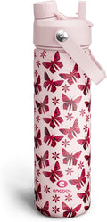 ENCOOL Insulated Water Bottle with Straw Stainless Steel Water Bottle, Leak-Proof, BPA-Free, Double Wall Vacuum Keeps Cold for 24 Hours for Sports, Travel, School (26 oz, Petal Butterfly)