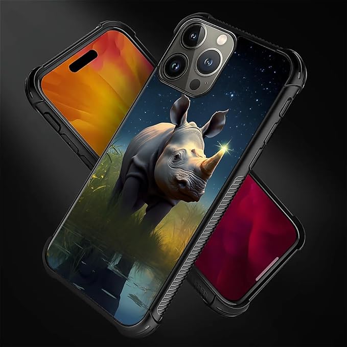 for iPhone 16 Pro Case, Rhino Water Marshes Pattern Graphic Design Girl Boy Soft Silicone Hard Acrylic Shock Protection for iPhone 16 Pro