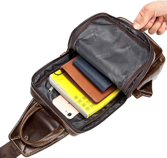 Leather Sling Bag Backpack Daypack Handbag for Men Women Outdoor Travel Camping Fishing Hunting Hiking Crossbody Shoulder Chest Pack Bags