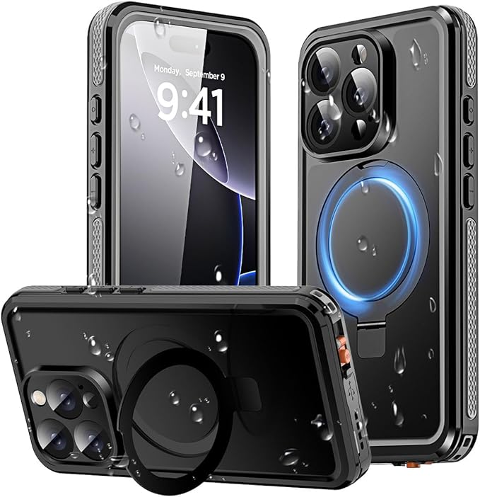 AICase Magnetic for iPhone 16 Pro Case Waterproof Magsafe[Ring Invisible Stand & Screen Protector][IP68 Underwater][Dropproof][Dustproof][Real 360] Shockproof Protective Phone Case 6.3''2024