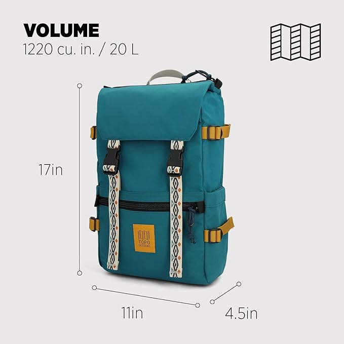 Topo Designs Rover Pack Classic - Laptop Tablet Daypack for Commutes, Day Trips, Hikes, Iconic Denver Design, PFAS-Free, Fair Trade, BlueSign Backpack (Spruce)