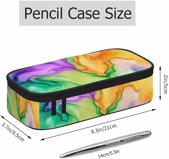 Abstract Print Pencil Case Colorful Fluid Waves Golden Swirls Pencil Bag Pouch Box Organizer for College School Students Boy Girl